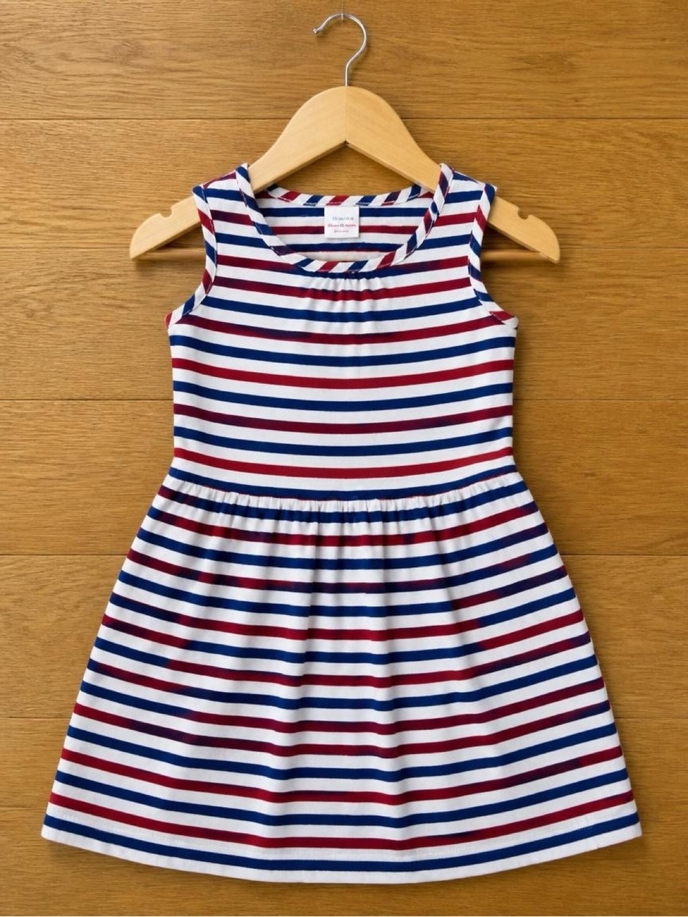Hanna Andersson Girls Dress US 8 130 Red White Blue Stripe Sleeveless Pocket